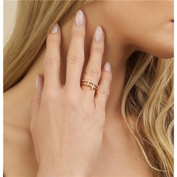 18K Gold Plated Cubic Double Cross Ring - Picture 5 of 7